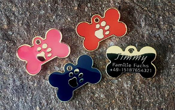 Hundemarke Knochen vergoldet 39 x 26,5mm